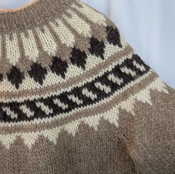 Vintage Sweater Retro 1970s Hand Knit Fair Isle Icelandic Wool Size L In VGUC - Picture 12 of 14